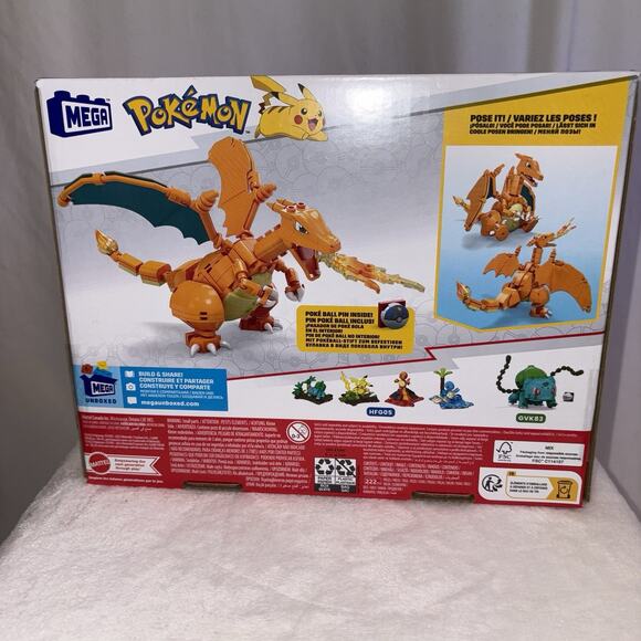 MATTEL MEGA CONSTRUX Pokemon Charizard with POKE BALL PIN 222 Pieces Sealed NEW - Picture 5 of 12